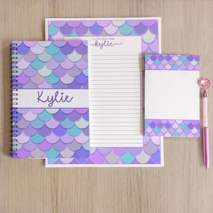 Mermaid Stationery Set - Personalized Kids Letter Writing Kit with Spiral Notebook & Envelopes