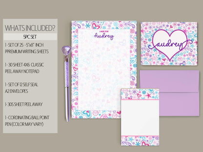 Personalized Stationery Set - Premium Letter Writing Sets with Glitter Ballpoint Pen & Notepad