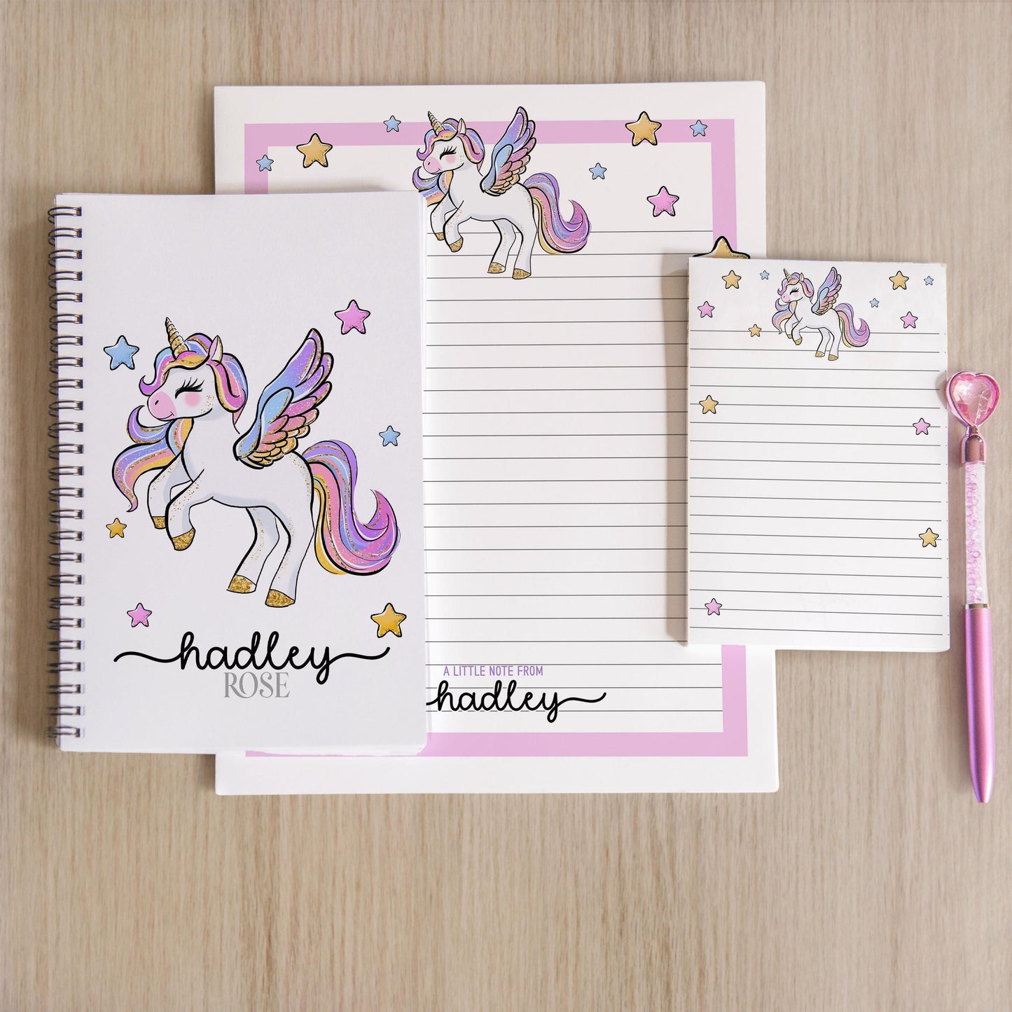 Personalized Stationery Set – Unicorn Notebook Set with Kids Letter Writing Paper & Stickers