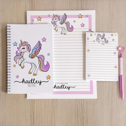 Personalized Stationery Set – Unicorn Notebook Set with Kids Letter Writing Paper & Stickers