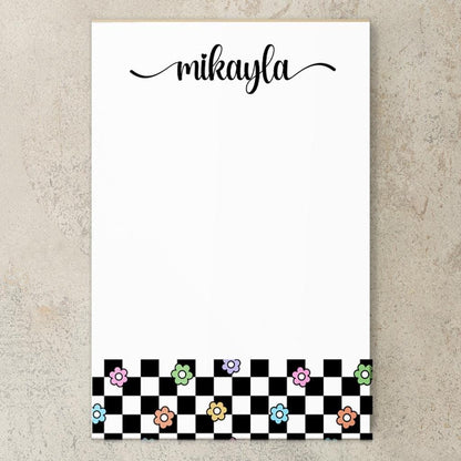 Personalized Girls Notepad - Custom Flower Checkers Notepad with Peel Away Pages
