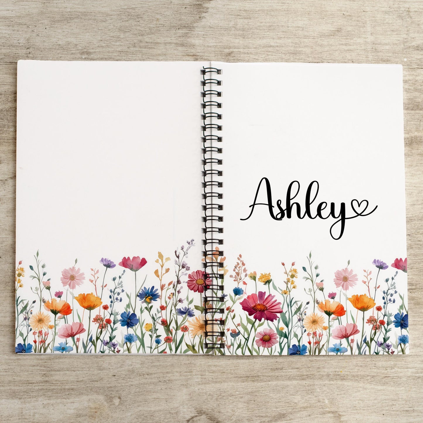 Personalized Girls Notebook - Custom Kids Notebooks | Wildflower Name Spiral Bound Journal
