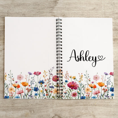 Personalized Girls Notebook - Custom Kids Notebooks | Wildflower Name Spiral Bound Journal