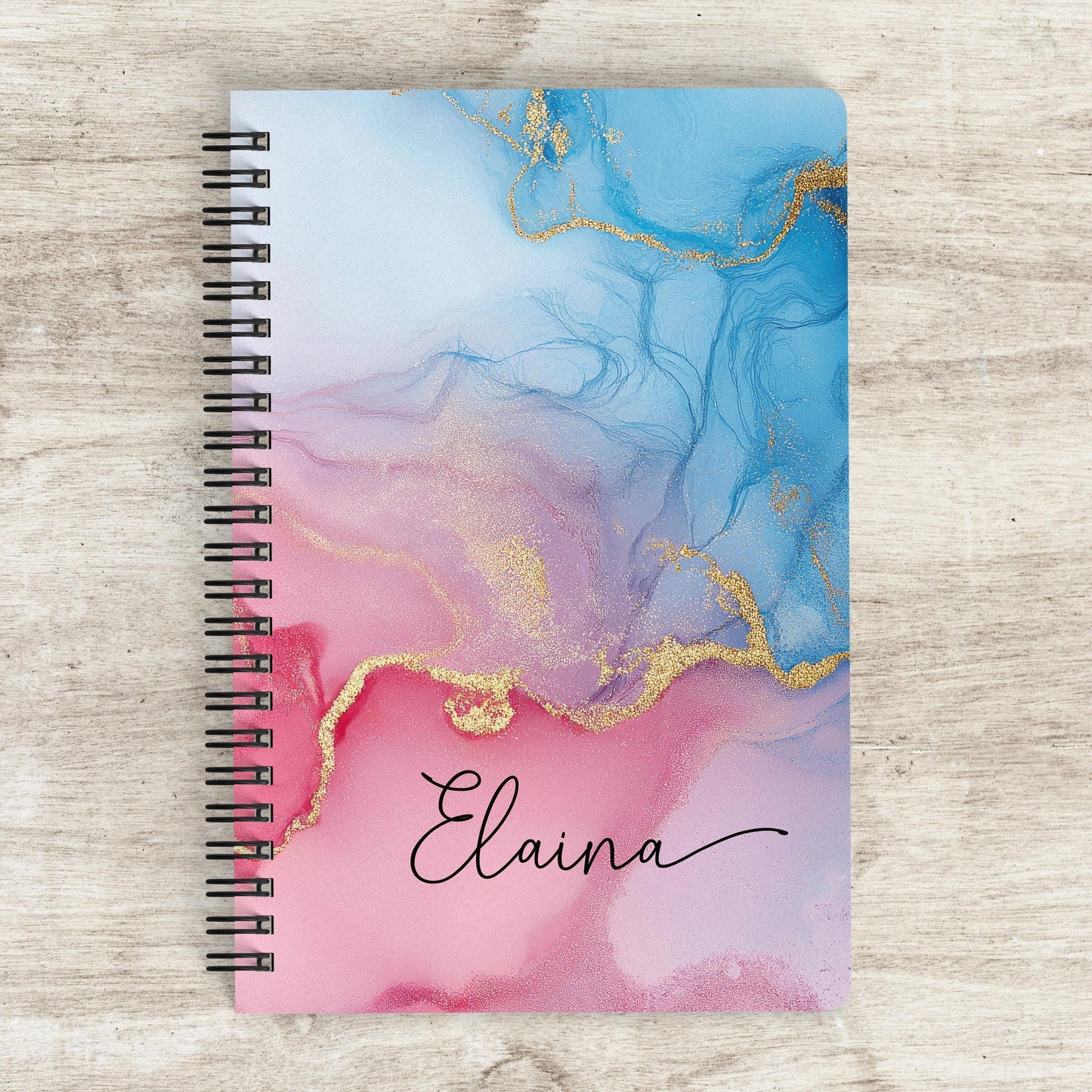 Personalized Pink Notebook – Spiral Bound Notebook With Lined Or Blank Pages, Custom Marbled Ink Design