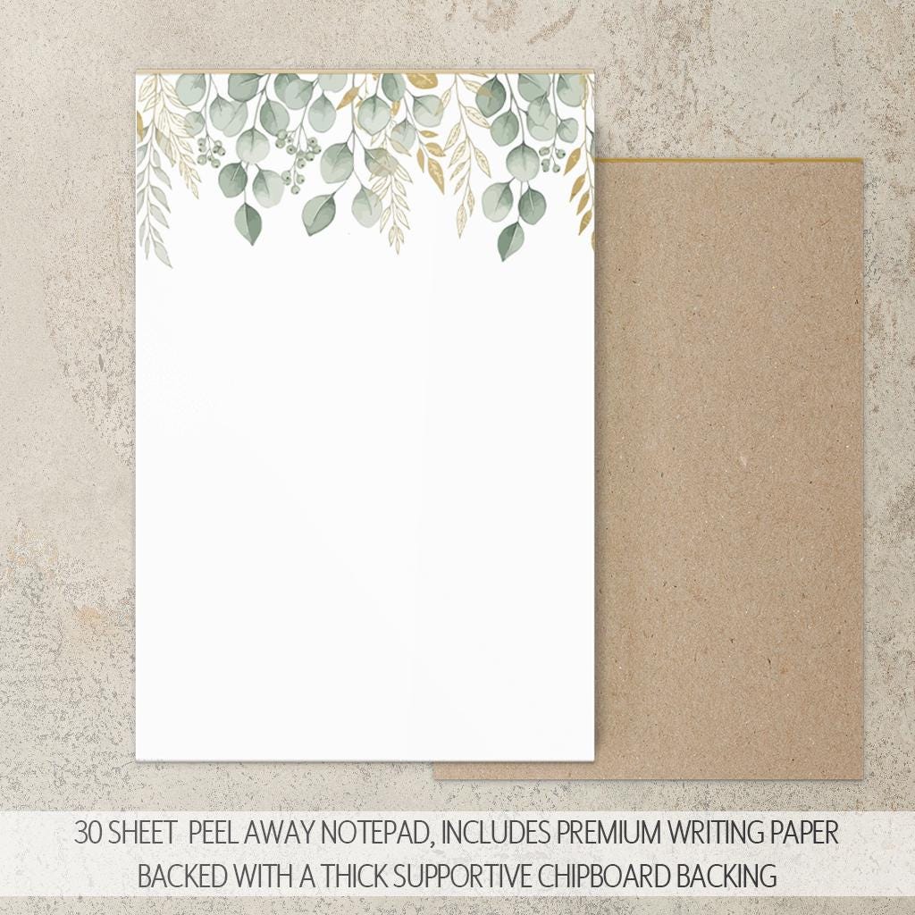 Personalized Stationery Set - Boho Floral Writing Paper, Sage Green Envelopes & Pen Included