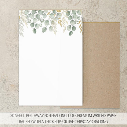 Personalized Stationery Set - Boho Floral Writing Paper, Sage Green Envelopes & Pen Included