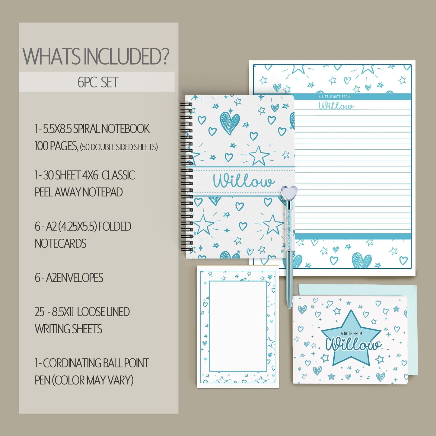 Personalized Stationery Set – Girls Letter Writing Paper & Teen Tween Notebook Gift