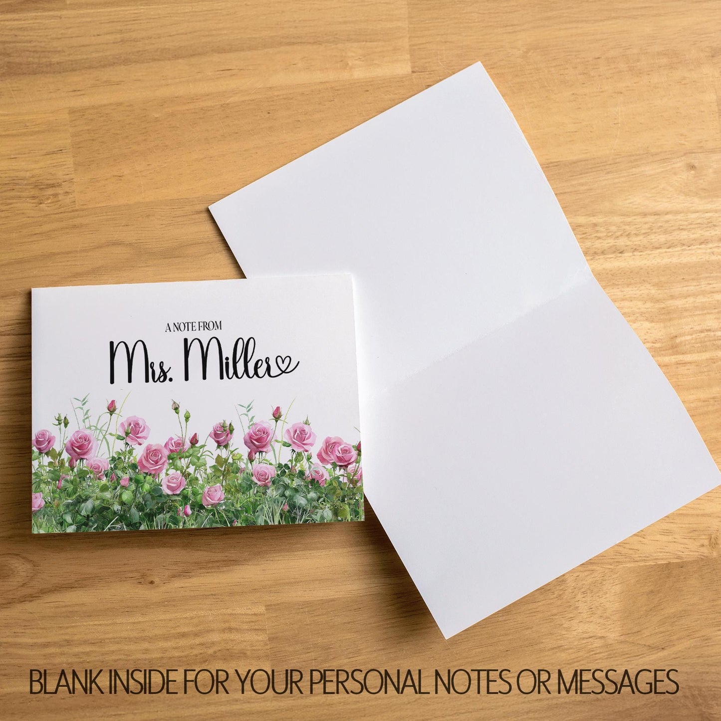 Personalized Note Cards - Pink Rose Folded Cards Set with Custom Stationery & Envelopes
