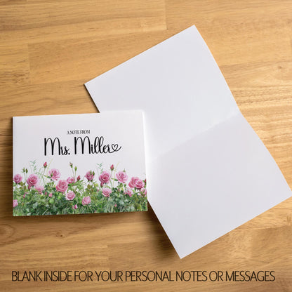 Personalized Note Cards - Pink Rose Folded Cards Set with Custom Stationery & Envelopes