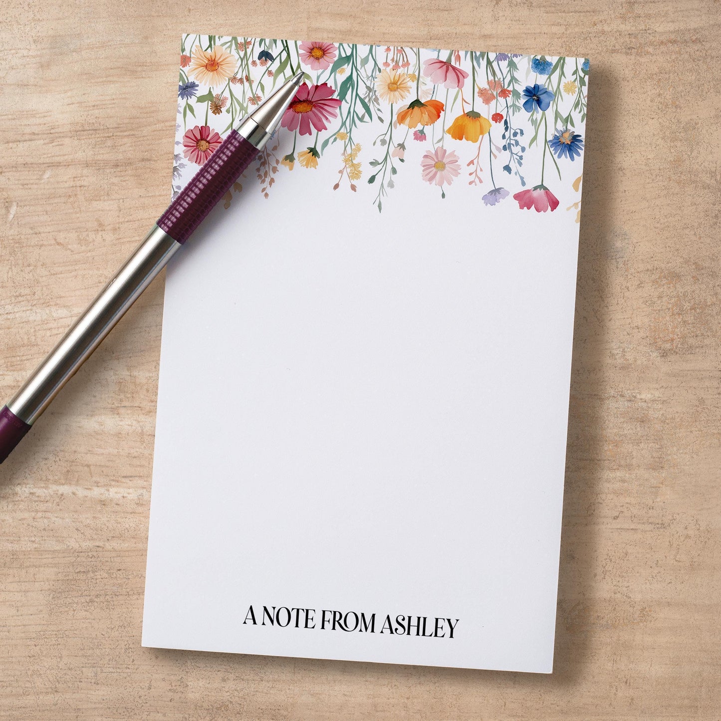 Personalized Notepad - Custom Name Wildflower Notepad With Lined Sheets