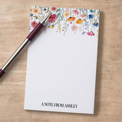 Personalized Notepad - Custom Name Wildflower Notepad With Lined Sheets