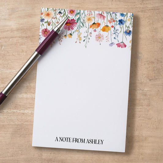 Personalized Notepad - Custom Name Wildflower Notepad With Lined Sheets