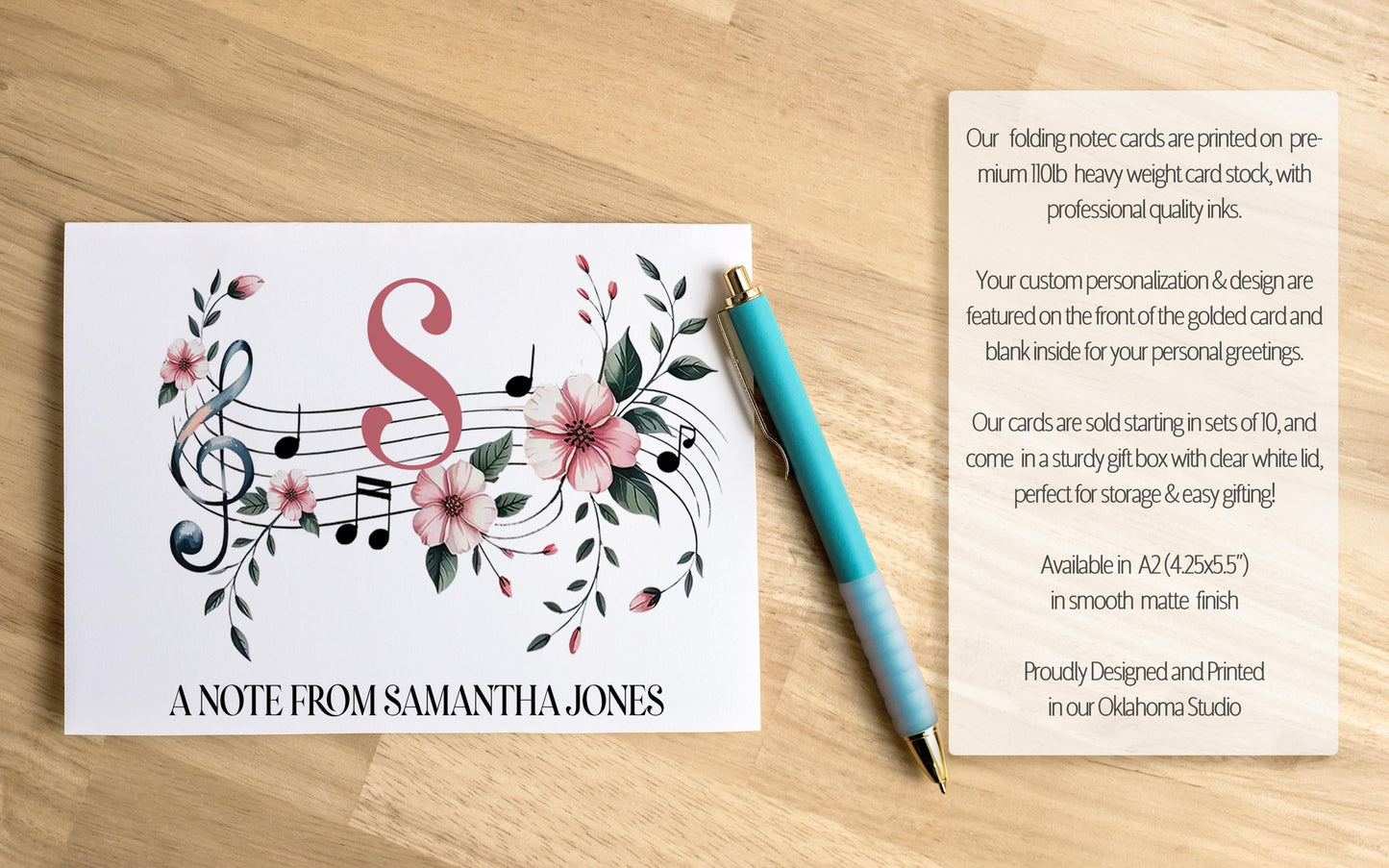 Personalized Music Notecards – Floral Music Notes Cards | Teacher Appreciation Gifts