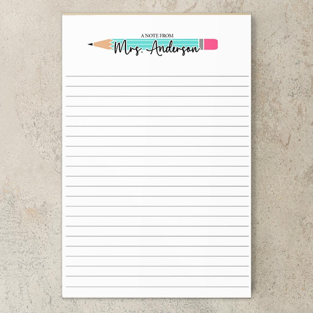 Personalized Teacher Notepad - Custom Name Stationery | Classroom Notepads Gift