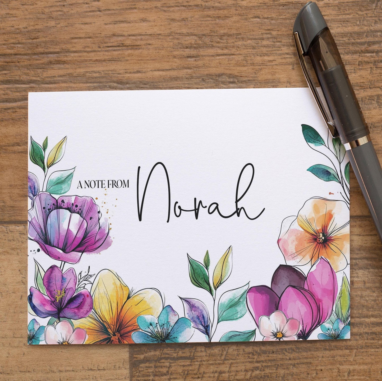 Personalized Note Cards – Wildflower Stationery Set with Custom Name, Envelopes