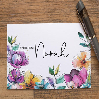 Personalized Note Cards – Wildflower Stationery Set with Custom Name, Envelopes