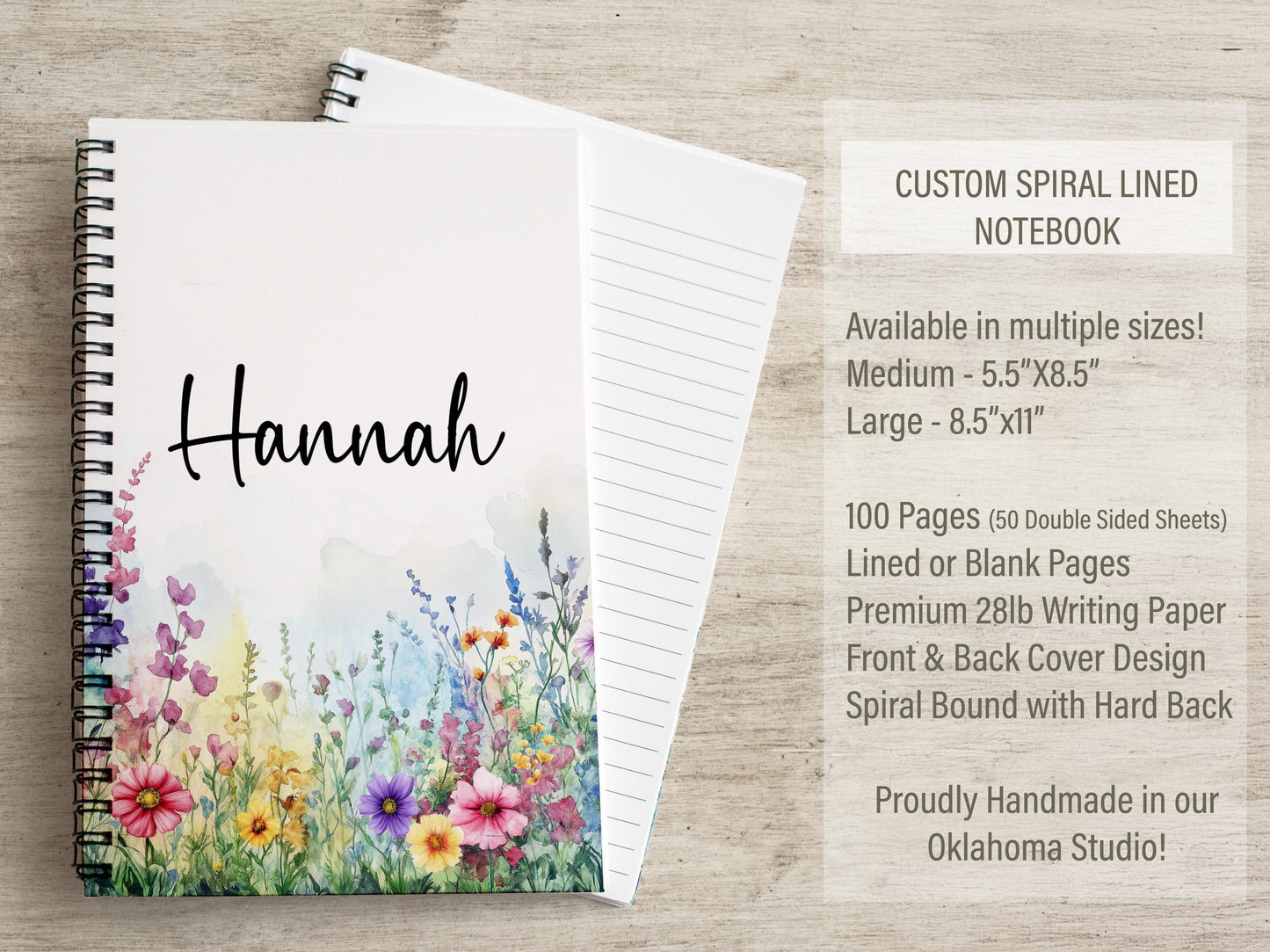 Custom Wildflower Notebook - Spiral Bound Floral Sketchbook With Lined And Blank Pages