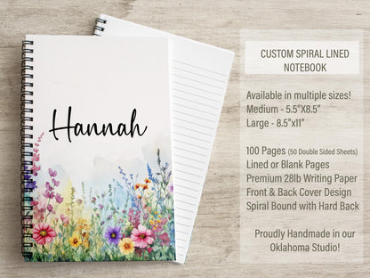Custom Wildflower Notebook - Spiral Bound Floral Sketchbook With Lined And Blank Pages