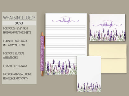 Personalized Stationery Set – Lavender Wildflowers Design | Premium Letter Paper & Envelopes