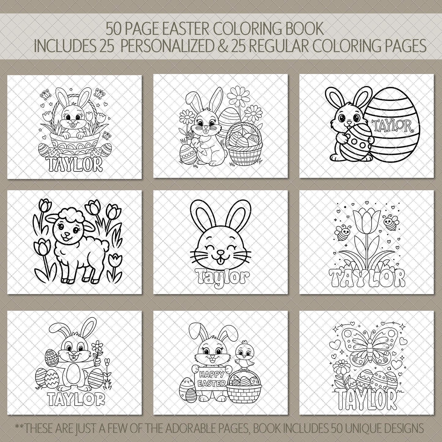 Personalized Easter Coloring Book - Custom Kids Art Activity With Bunny Pages