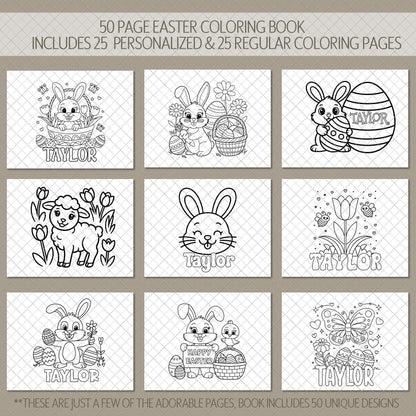 Personalized Easter Coloring Book - Custom Kids Art Activity With Bunny Pages