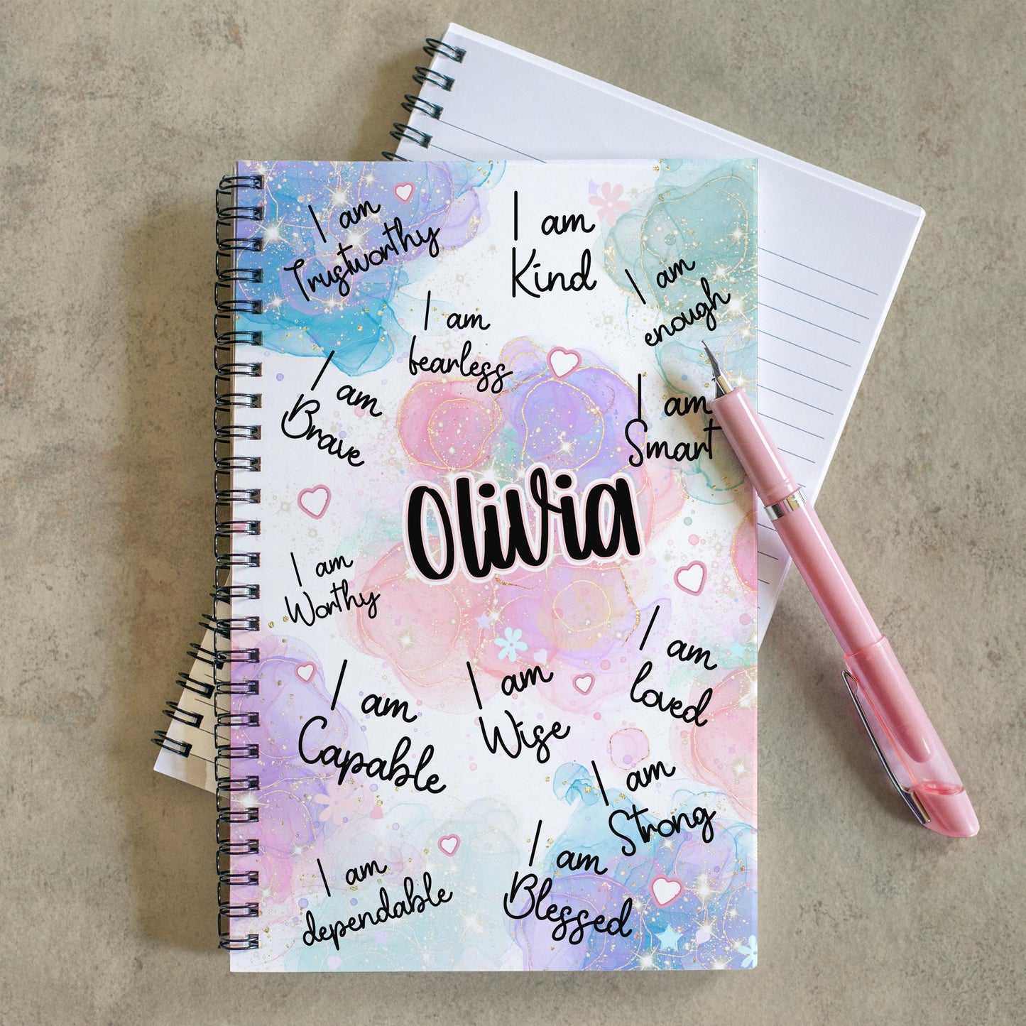 Personalized Girls Notebook - Spiral Bound Journal With Positive Affirmations & Gratitude