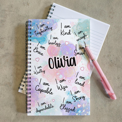 Personalized Girls Notebook - Spiral Bound Journal With Positive Affirmations & Gratitude