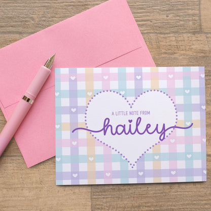 Personalized Note Cards - Custom Name Notecards | Cute Girls Stationery Set with Envelopes