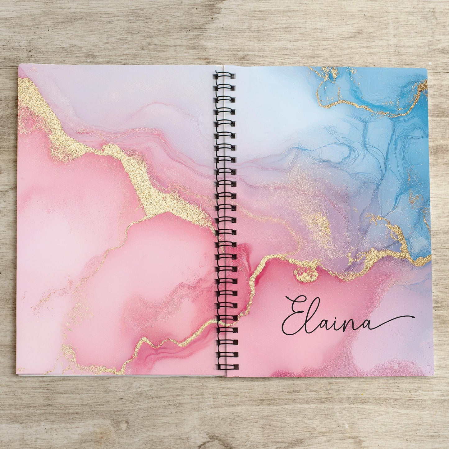 Personalized Pink Notebook – Spiral Bound Notebook With Lined Or Blank Pages, Custom Marbled Ink Design