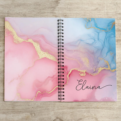 Personalized Pink Notebook – Spiral Bound Notebook With Lined Or Blank Pages, Custom Marbled Ink Design