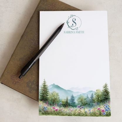 Personalized Monogram Notepad – Custom Forest Wildflower Stationery with Initial