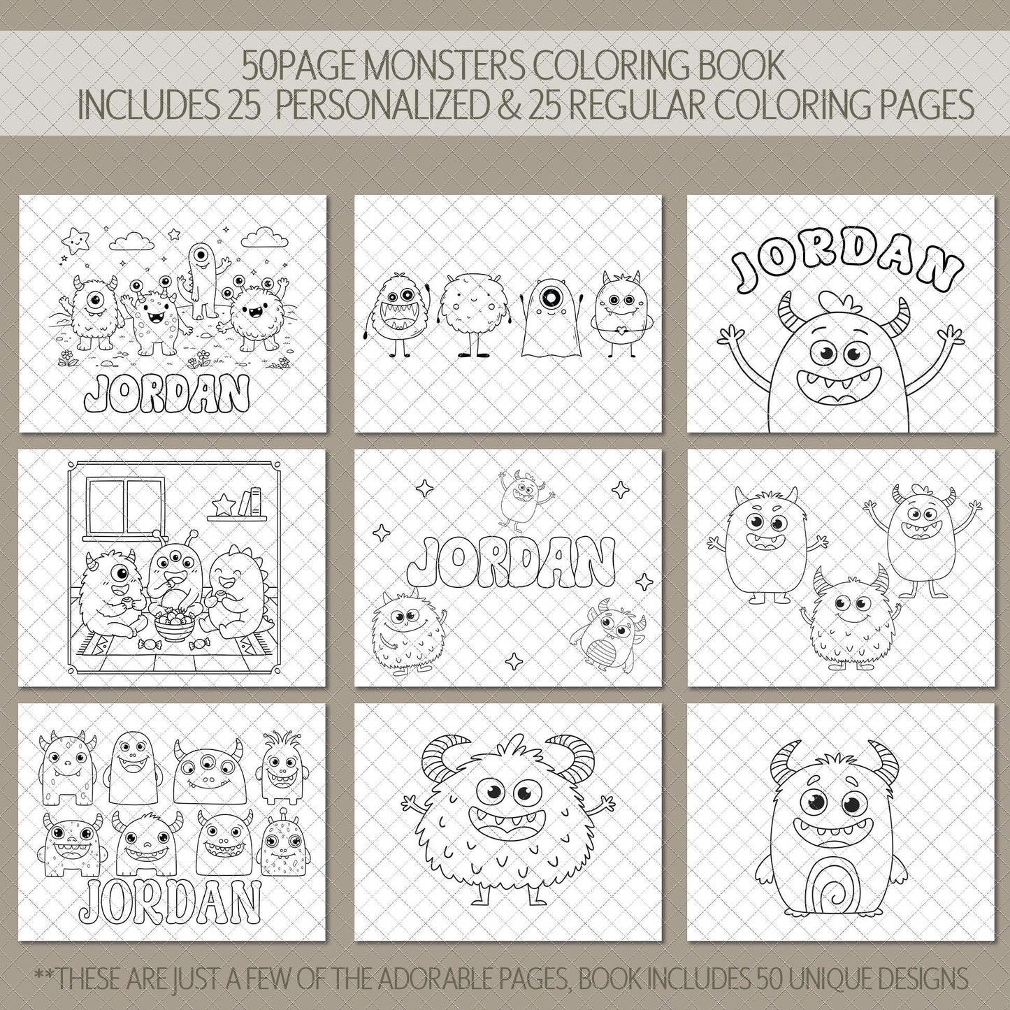 Personalized Coloring Book - Custom Kids Coloring Book With Name & Cute Monster Activity