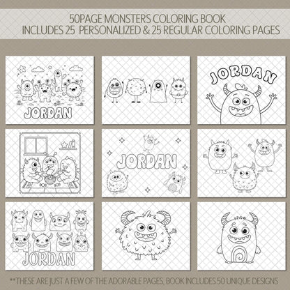 Personalized Coloring Book - Custom Kids Coloring Book With Name & Cute Monster Activity