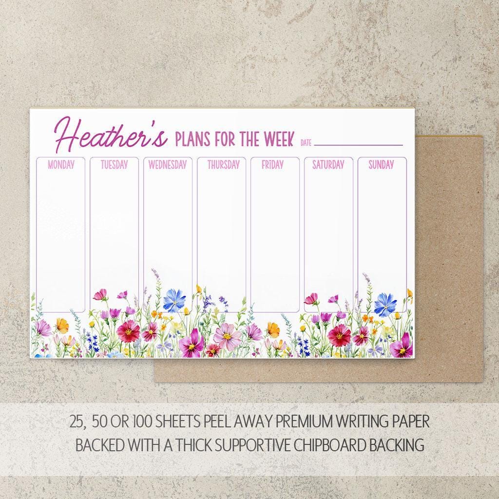 Weekly Planner Notepad - Personalized Floral Weekly Planner with Custom Name & To Do List