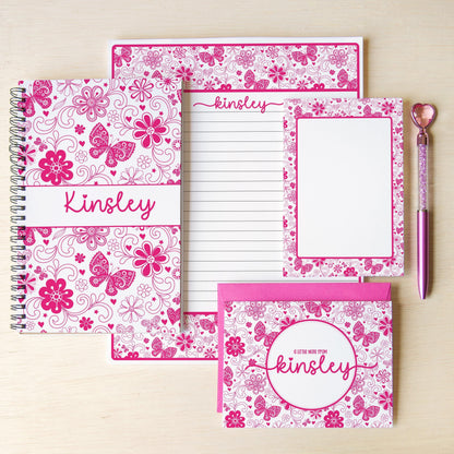 Personalized Stationery Set - Girls Butterfly Letter Writing Set with Spiral Notebook & Pen