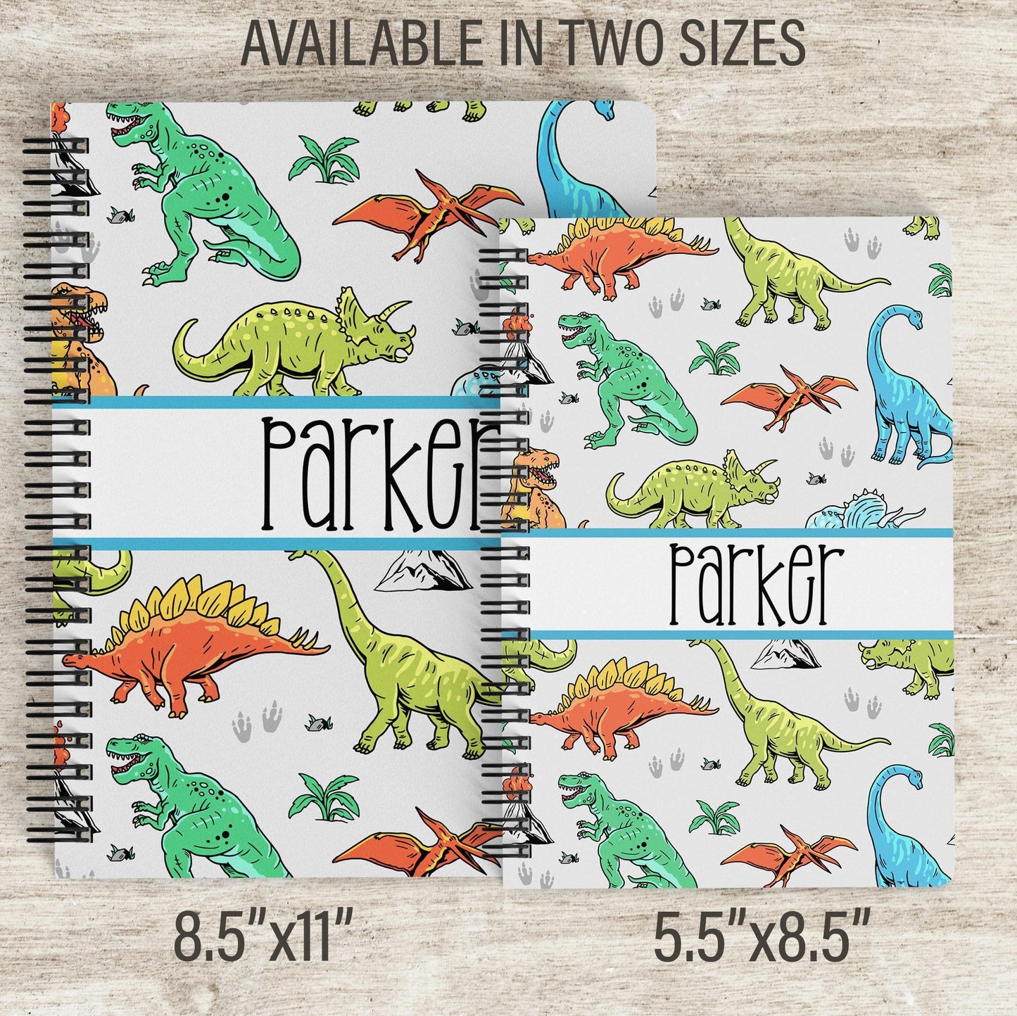 Custom Dinosaur Notebook - Personalized Kids Writing Journal With Spiral Bound Cover