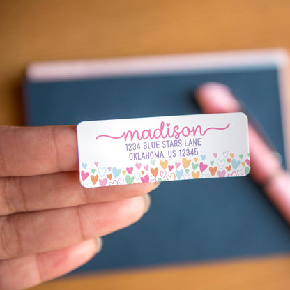 Personalized Address Labels | Back To School Rainbow Heart Custom Return Address Sticker Sheets