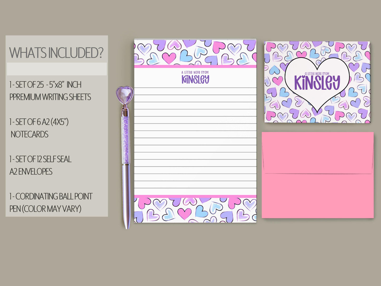Personalized Stationery Set – Girls Letter Writing Paper & Envelopes Gift