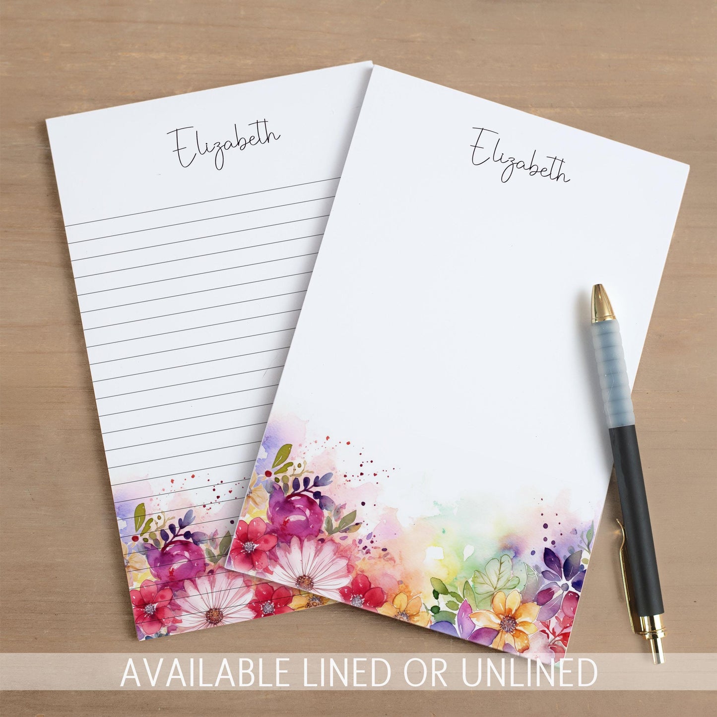 Personalized Flower Notepad - Custom Name Notepads With Rainbow Floral Garden Design