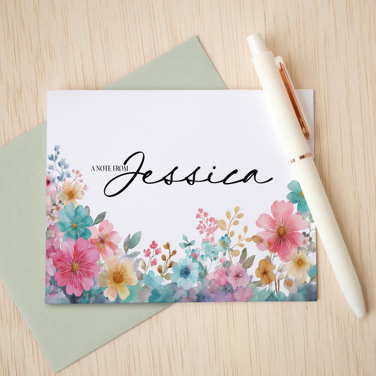 Personalized Note Cards - Wildflower Stationery Set with Custom Envelopes & Thank You Cards