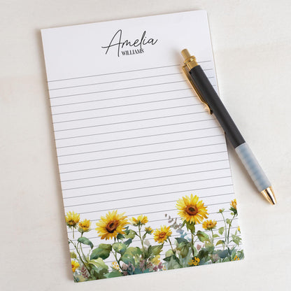 Personalized Sunflower Notepad - Custom Name Notepads | Floral Garden Note Pad Gift