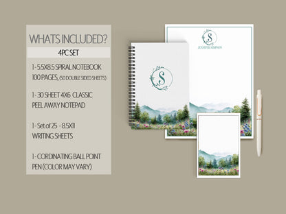 Personalized Stationery Set – Floral Notebook & Envelope Notecard Writing Gift