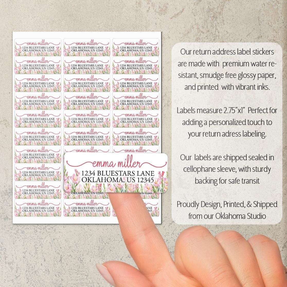Custom Address Labels - Personalized Pink Gladiolus Floral Return Stickers