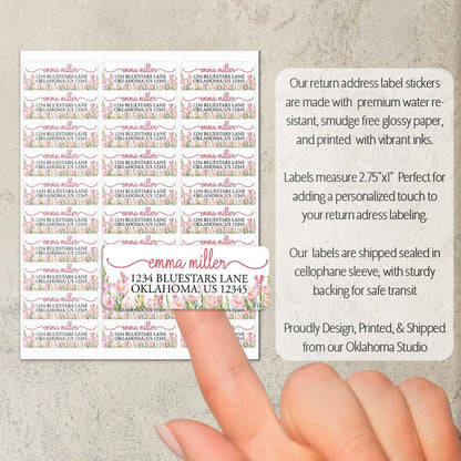 Custom Address Labels - Personalized Pink Gladiolus Floral Return Stickers
