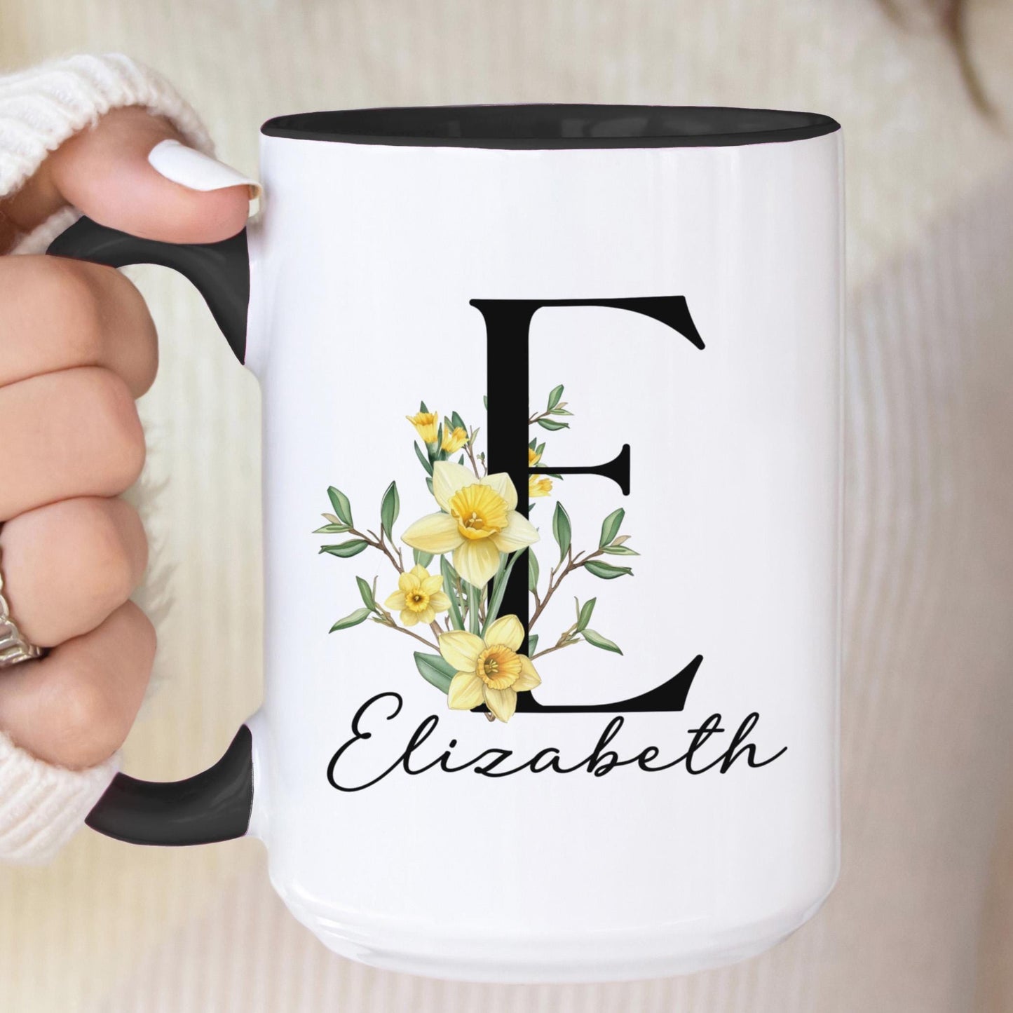 Custom Birth Flower Mug – Personalized Rose Flower Cup | Monogram Initial & Birthday Gift