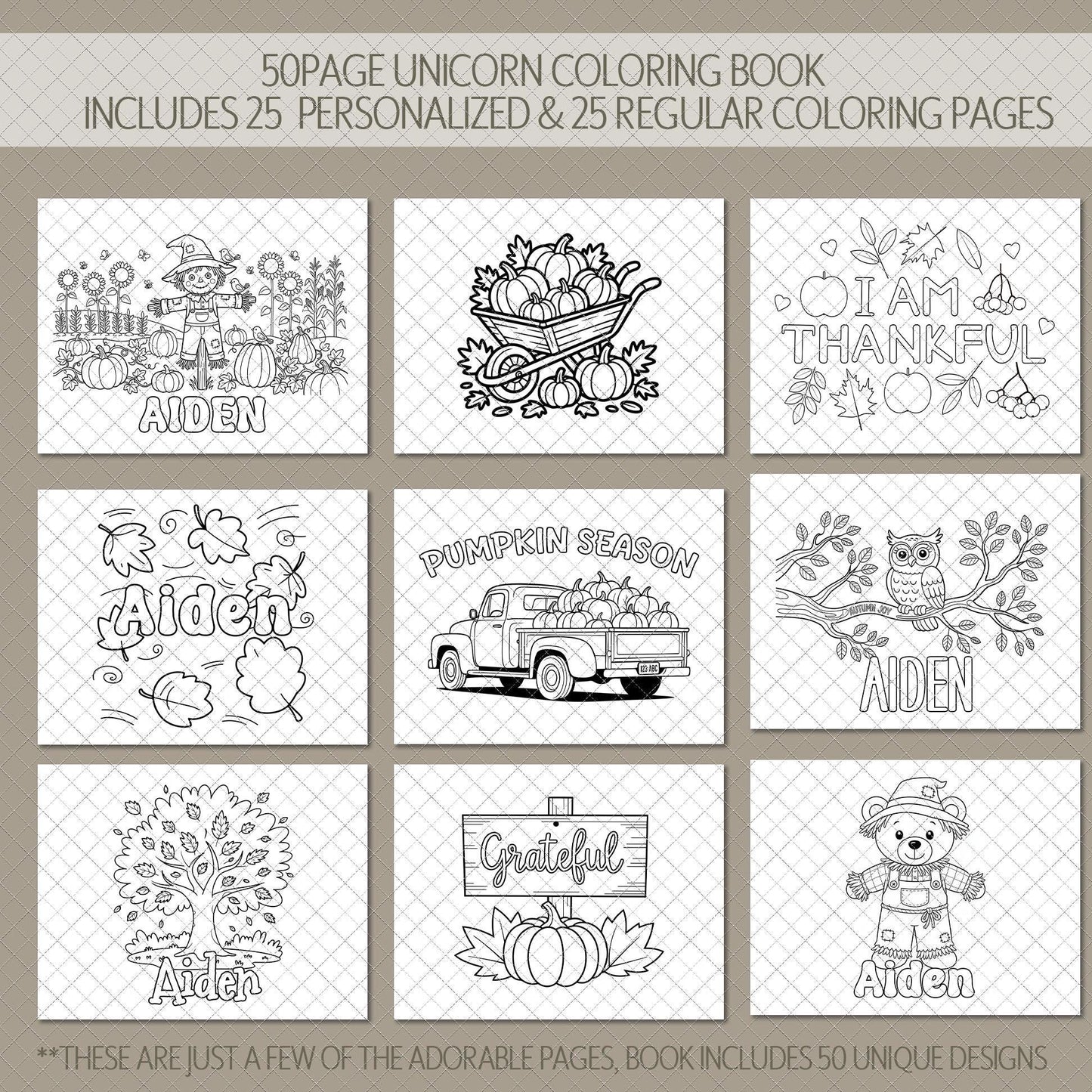 Personalized Autumn Coloring Book - Kids Fall Coloring Pages & Holiday Gift