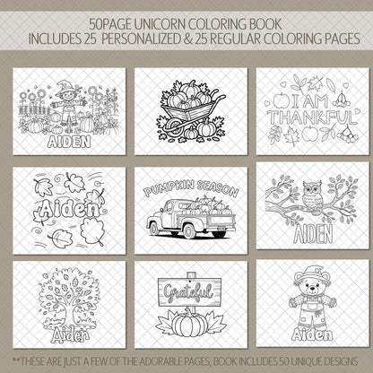Personalized Autumn Coloring Book - Kids Fall Coloring Pages & Holiday Gift