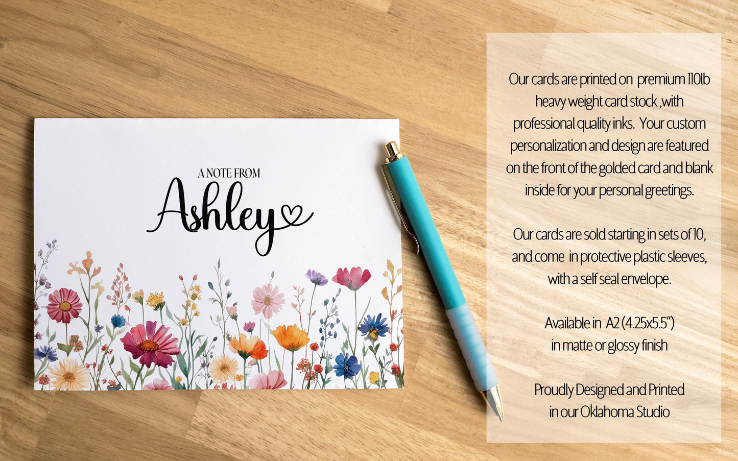 Personalized Note Cards – Wildflower Stationery Set of 10 Cards with Matching Envelopes