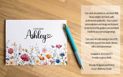 Personalized Note Cards – Wildflower Stationery Set of 10 Cards with Matching Envelopes