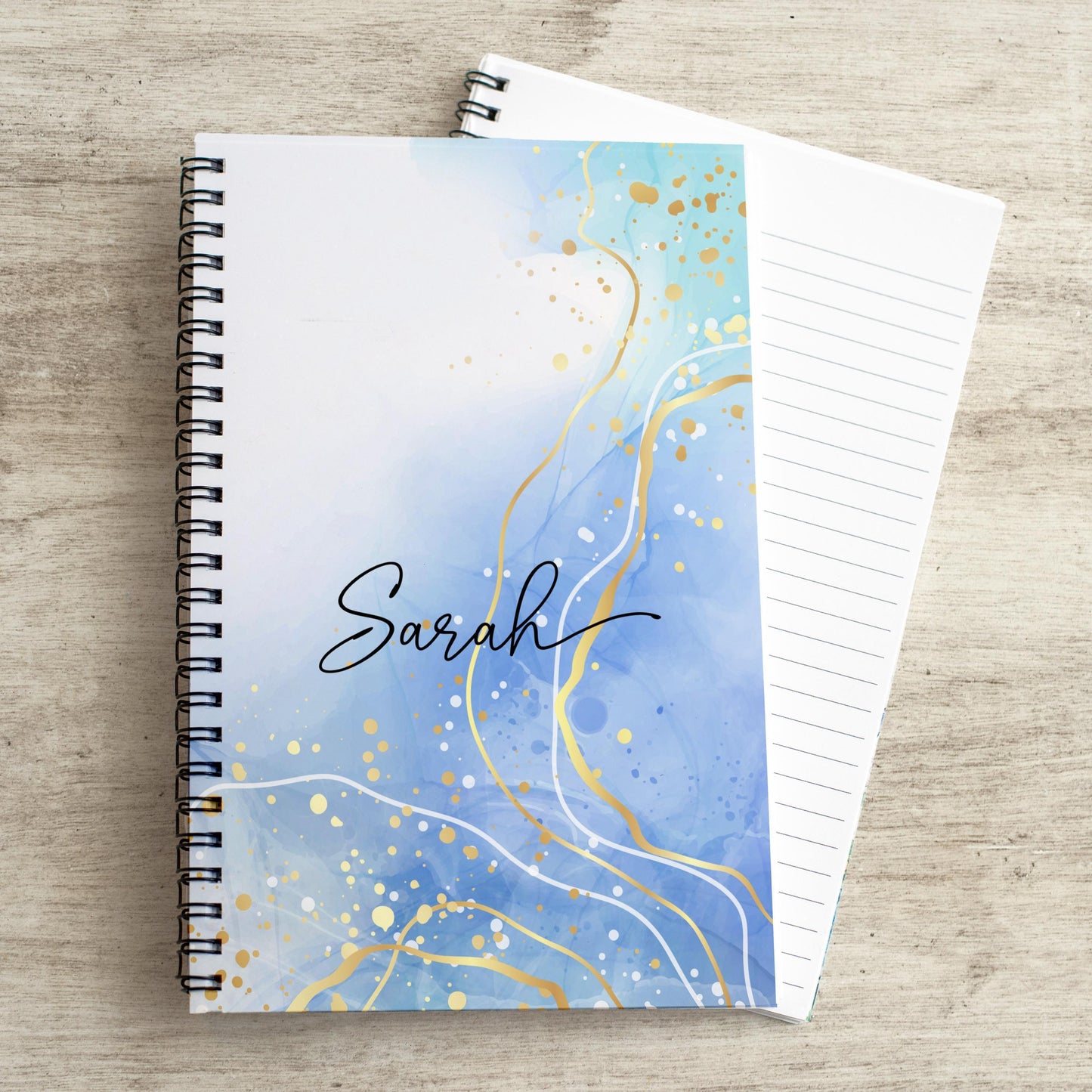 Personalized Blue Notebook - Custom Spiral Notebook With Pretty Blue Marble Cover